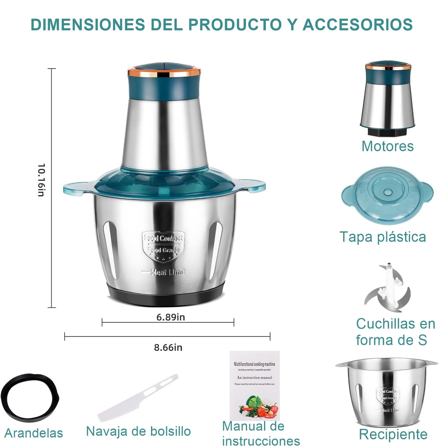 🥗 PROCESADOR DE ALIMENTOS DE ALTA POTENCIA – 2L | ACERO INOXIDABLE